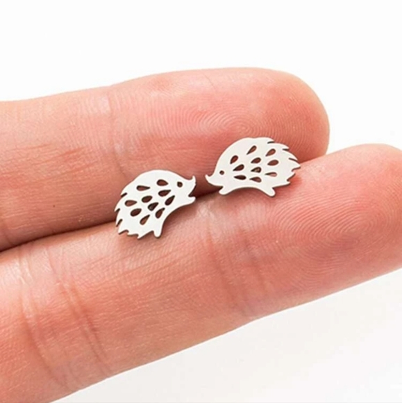 Dainty Hedgehogs Stainless Steel Post Earrings, minimalist style - Picture 3 of 4